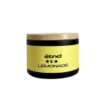Bougie artisanale parfumée Lemonade d’Étncl, en pot métal noir avec couvercle bois, fabriquée à la main en Tunisie à base de cire de soja et cire d’abeille, parfum sucré et citronné.